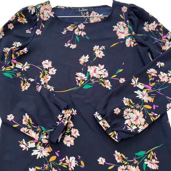 Lulus Herbaceous Babe Navy Floral Long Sleeved Shift Dress Women’s Size Small - Picture 13 of 16